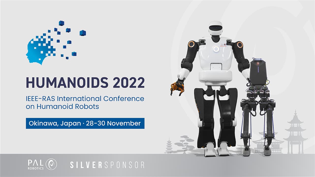 Los robots humanoides TALOS a la izquierda y Kangaroo a la derecha a la Conferencia Internacional sobre Robots Humanoides (Humanoids 2022) en Okinawa, Japón