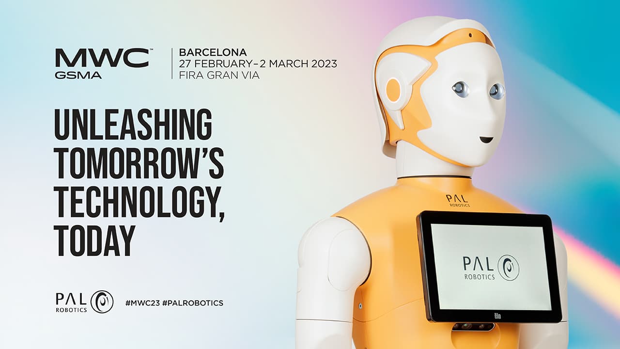 The humanoid social robot ARI by PAL Robotics at the Mobile World Congress 2023 (MWC) in Barcelona