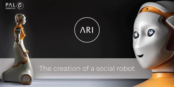 View from front and side of the customisable social robot ARI