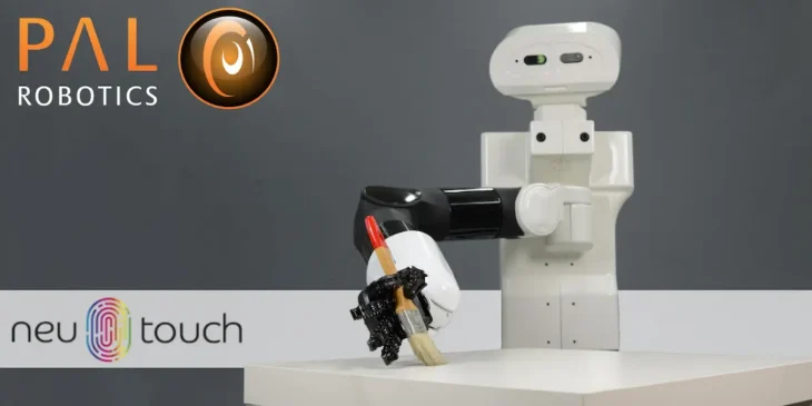 TIAGo robot holding a paintbrush during Project NeuTouch