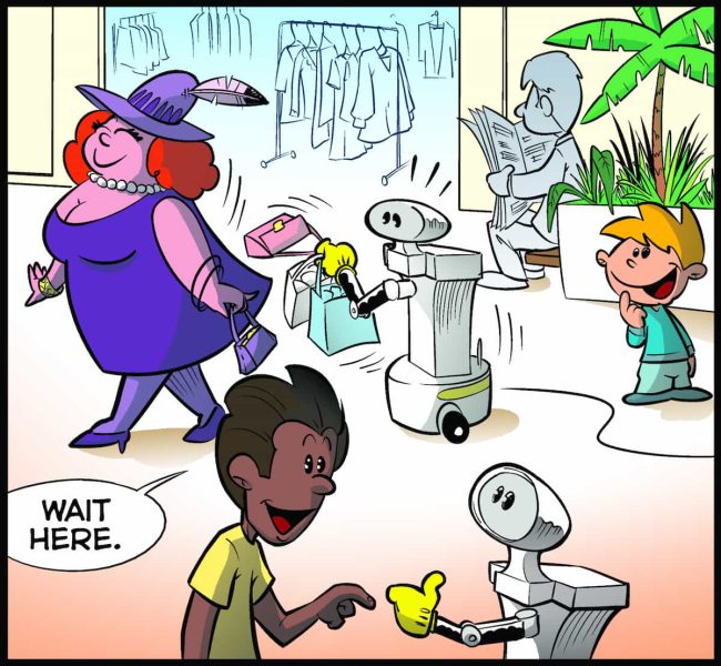 TIAGo robot in a comics strip for the Sciroc challenge