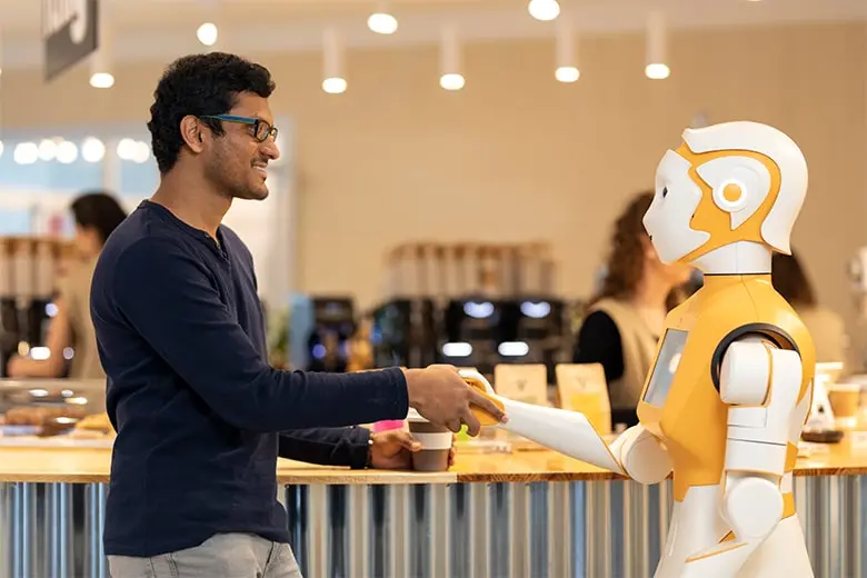 The social robot ARI interacting with a young man