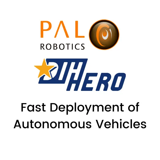 Logo de PAL Robotics y DIH HERO para el despliegue rápido de vehículos de emergencia