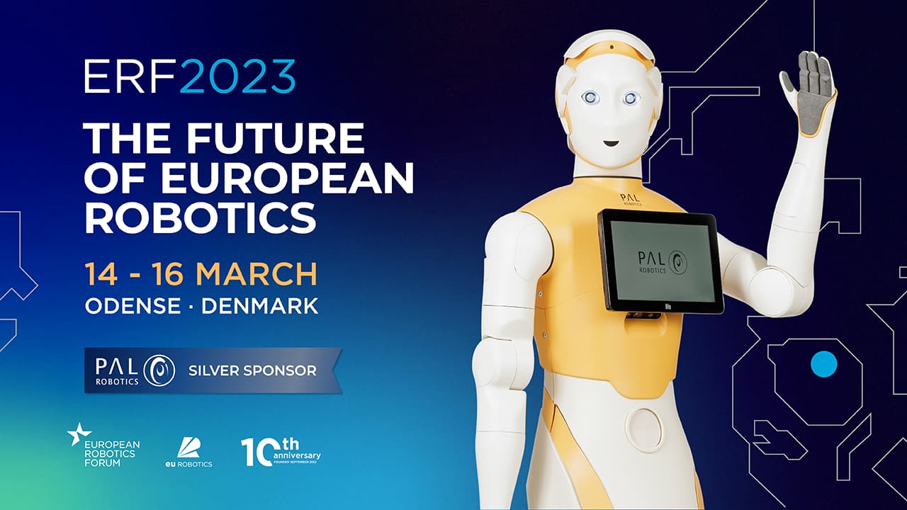 The humanoid social robot ARI at the event European Robotics Forum 2023 (ERF) in Odense, Denmark