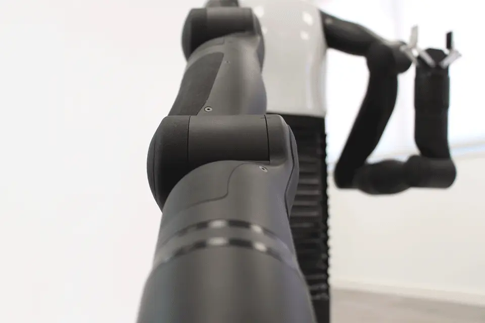 TIAGo Pro's arm in close-up showing the Series Elastic Actuator (SEA) technology in each joint of the torque controllable arm allowing for more comprehensive mobile manipulation