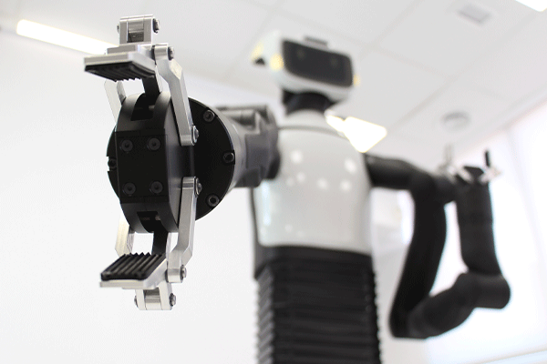 Close-up of the robotic gripper attached at the arm of the latest generation mobile manipulator TIAGo Pro