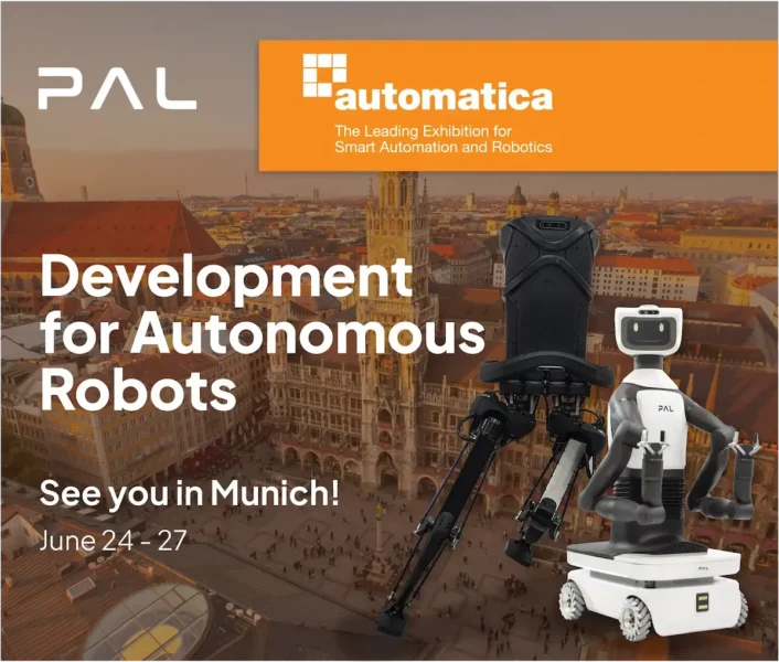 The humanoid robot Kangaroo Upper Body and the mobile manipulator TIAGo Pro ready to join the Automatica trade fair in Munich on 24-27 June 2025