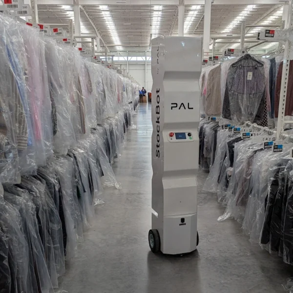 StockBot scanning hanging garments in a fashion brand's distribution centre